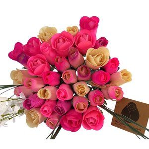 3 Dozen Deluxe Pink Blossoms Flower Bouquet. The Original Wooden Rose.